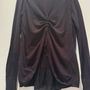 Mint Velvet Black Long-Sleeve Boatneck Top with Ruched Back